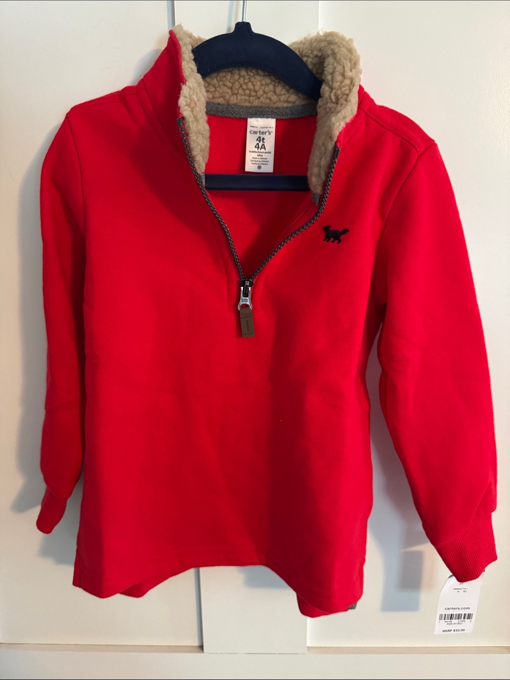 Carter's Red Sherpa-Lined Quarter-Zip Pullover - size 4T NWT